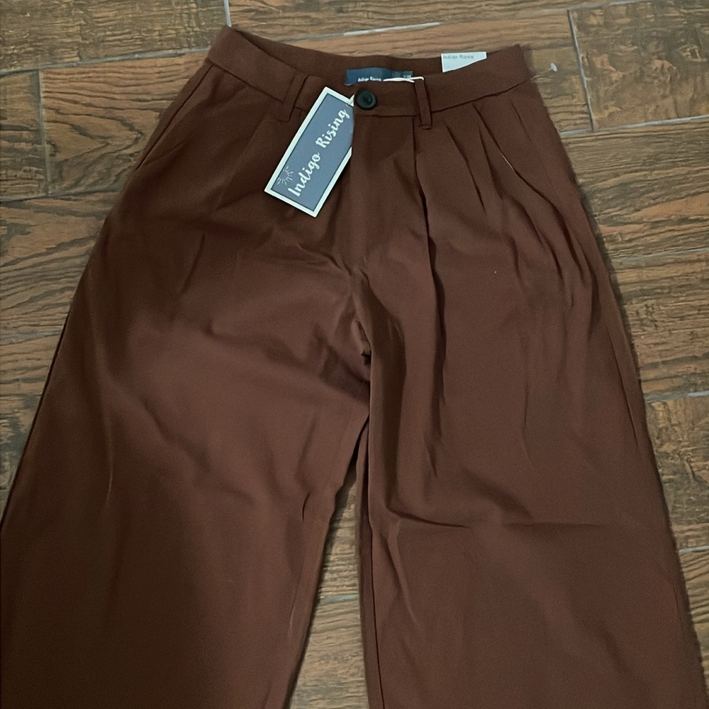 Anthro Indigo Rising wide leg pleated front chocolate brown trouser pant